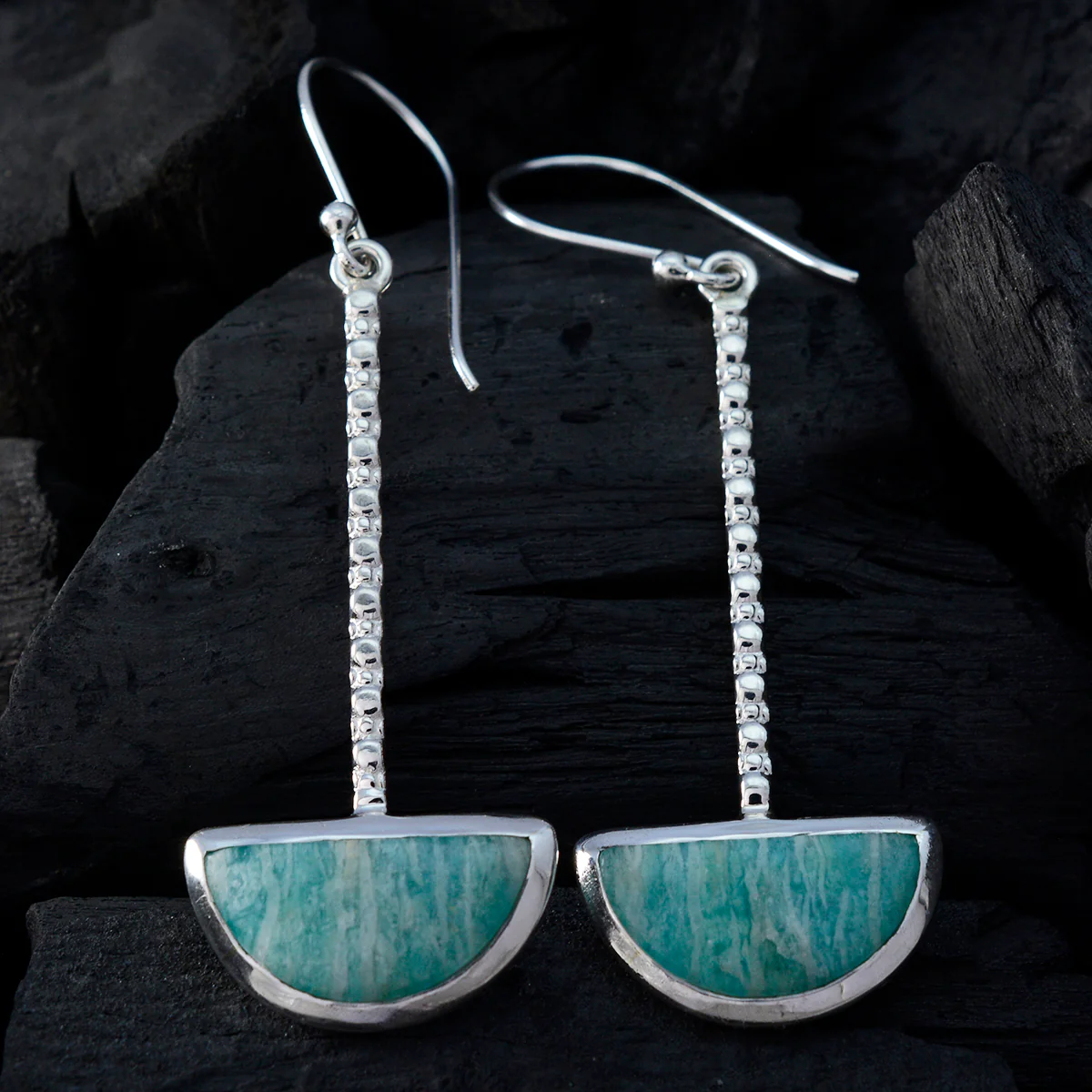Amazonite African Cecilia Solitaire Dangle Green 925 Sterling Silver Earring - Image 2