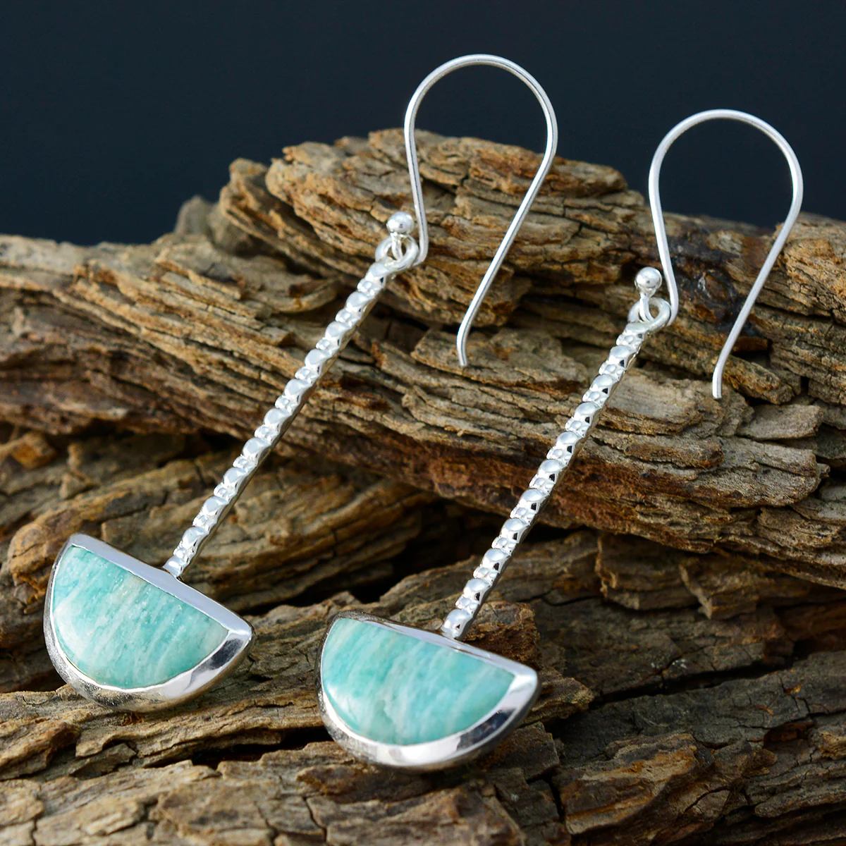 Amazonite African Cecilia Solitaire Dangle Green 925 Sterling Silver Earring - Image 3