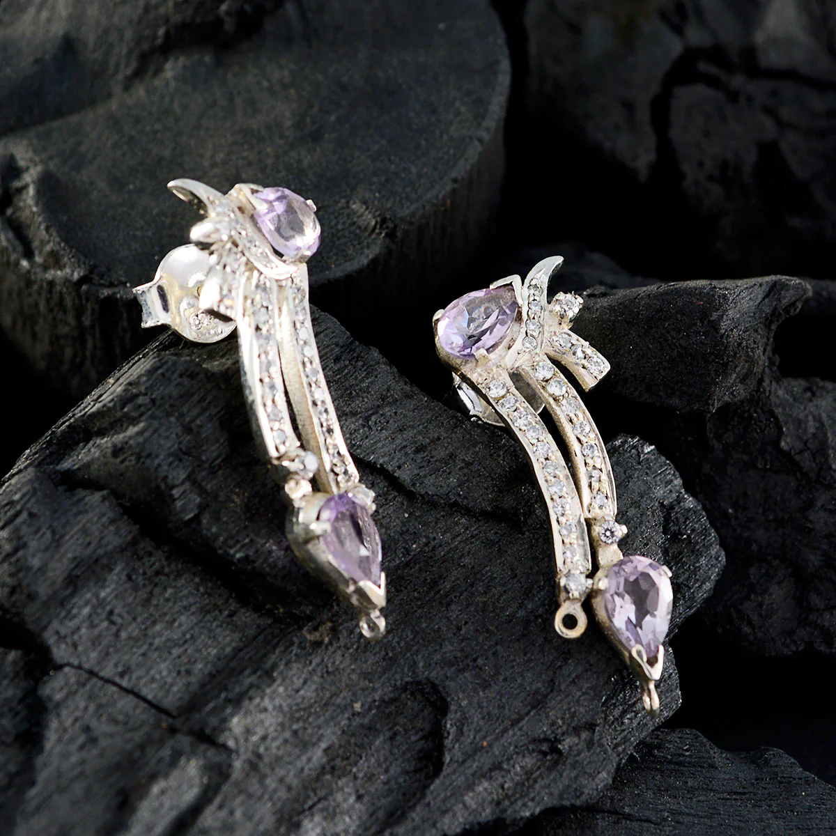 Amethyst African Ivana multiple Stud Purple 92.5 Silver Earring - Image 2