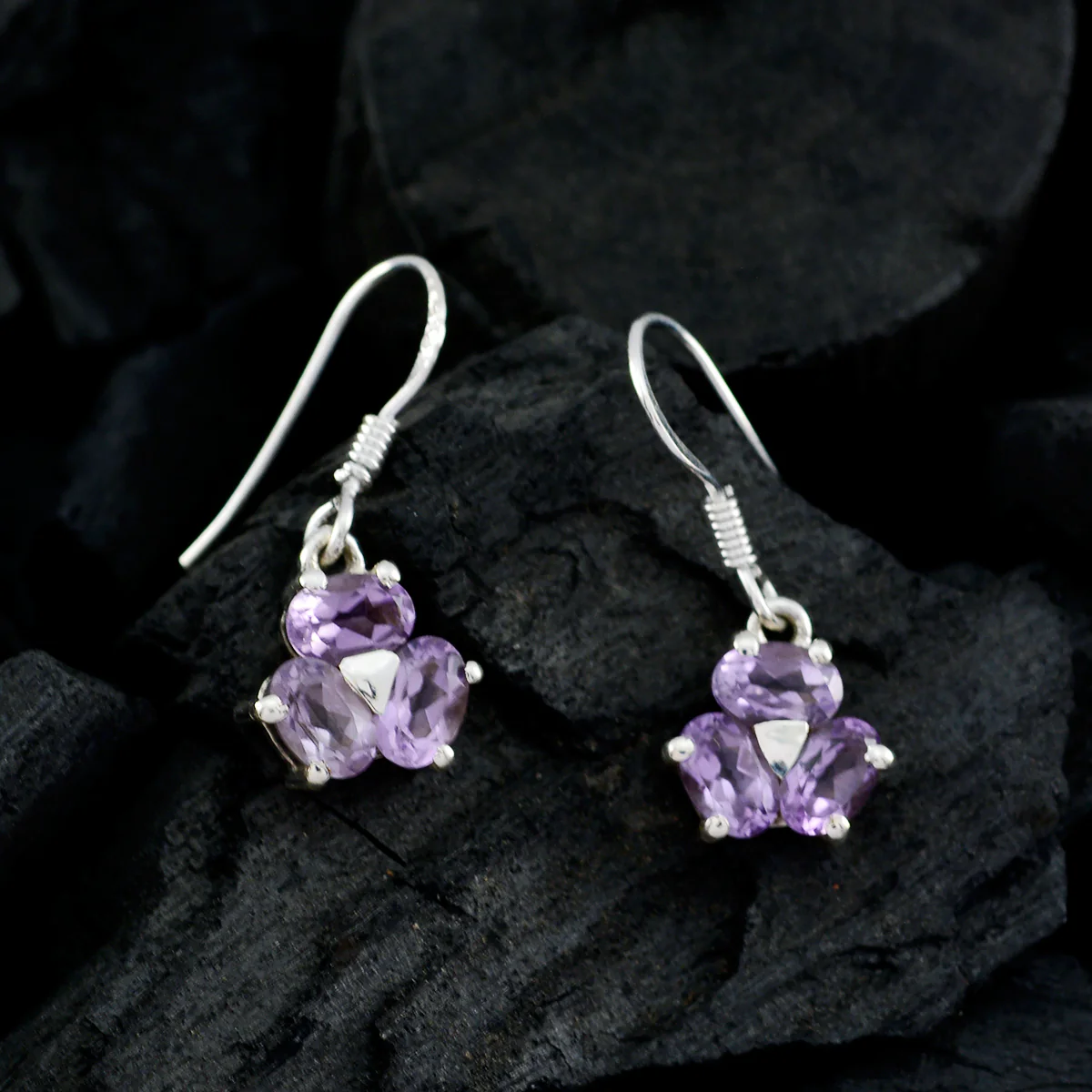 Amethyst African Paula multiple Dangle Purple 925 Sterling Silver Earring - Image 2