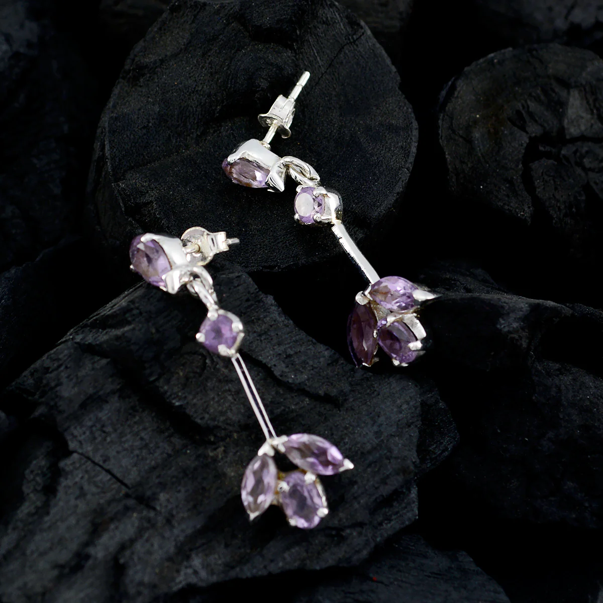 Amethyst African Riley multiple Stud Purple Silver Earring - Image 2