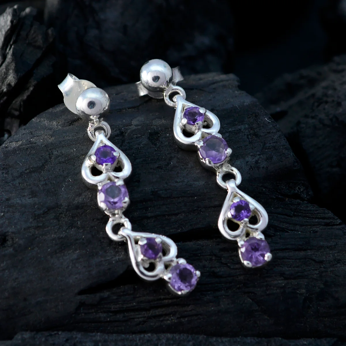 Amethyst African Sara multiple Dangle Purple 925 Silver Earring - Image 2
