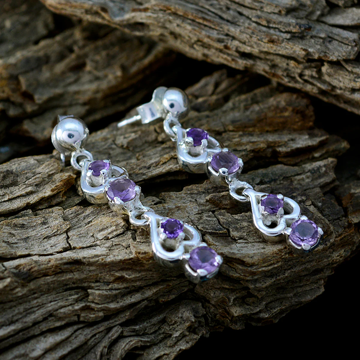 Amethyst African Sara multiple Dangle Purple 925 Silver Earring - Image 3
