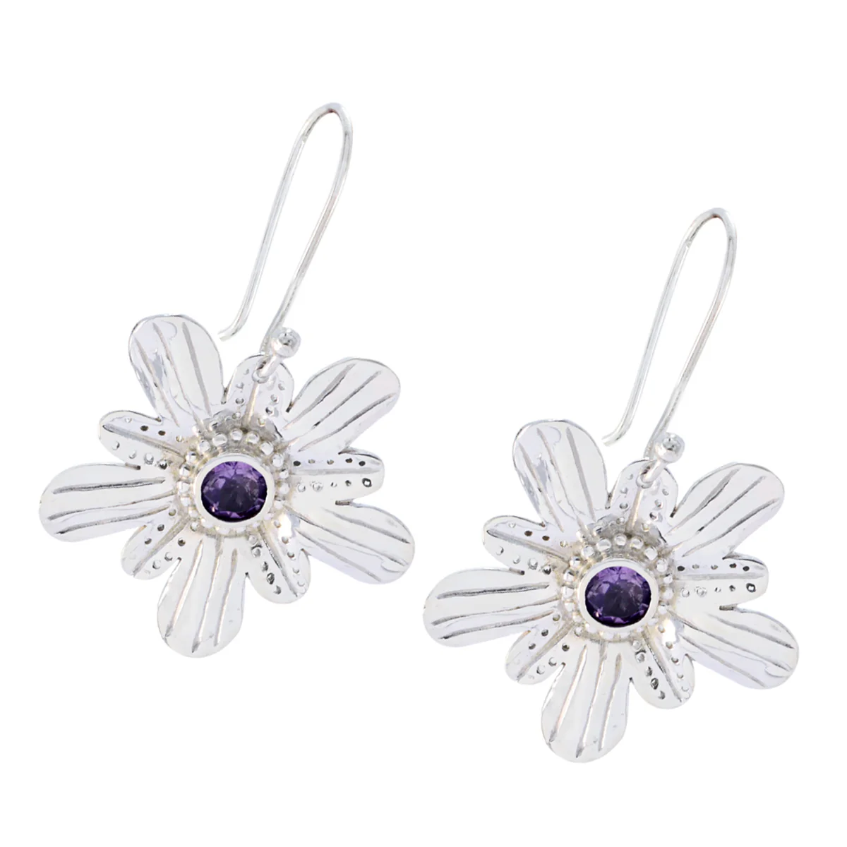Amethyst American Ella Solitaire Dangle Purple Silver Earring - Image 3