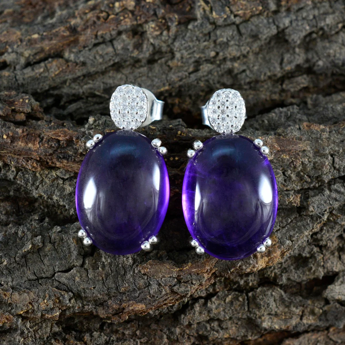 Amethyst American Fernanda multiple Stud Purple Silver Earring - Image 4