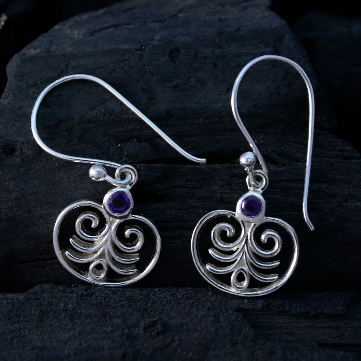 Amethyst American Ida Solitaire Dangle Purple 92.5 Silver Earring - Image 2