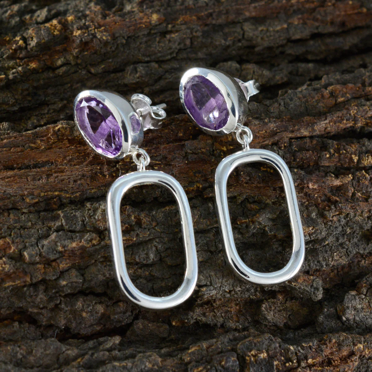 Amethyst American Pauline Solitaire Stud Purple Sterling Silver Earring - Image 3