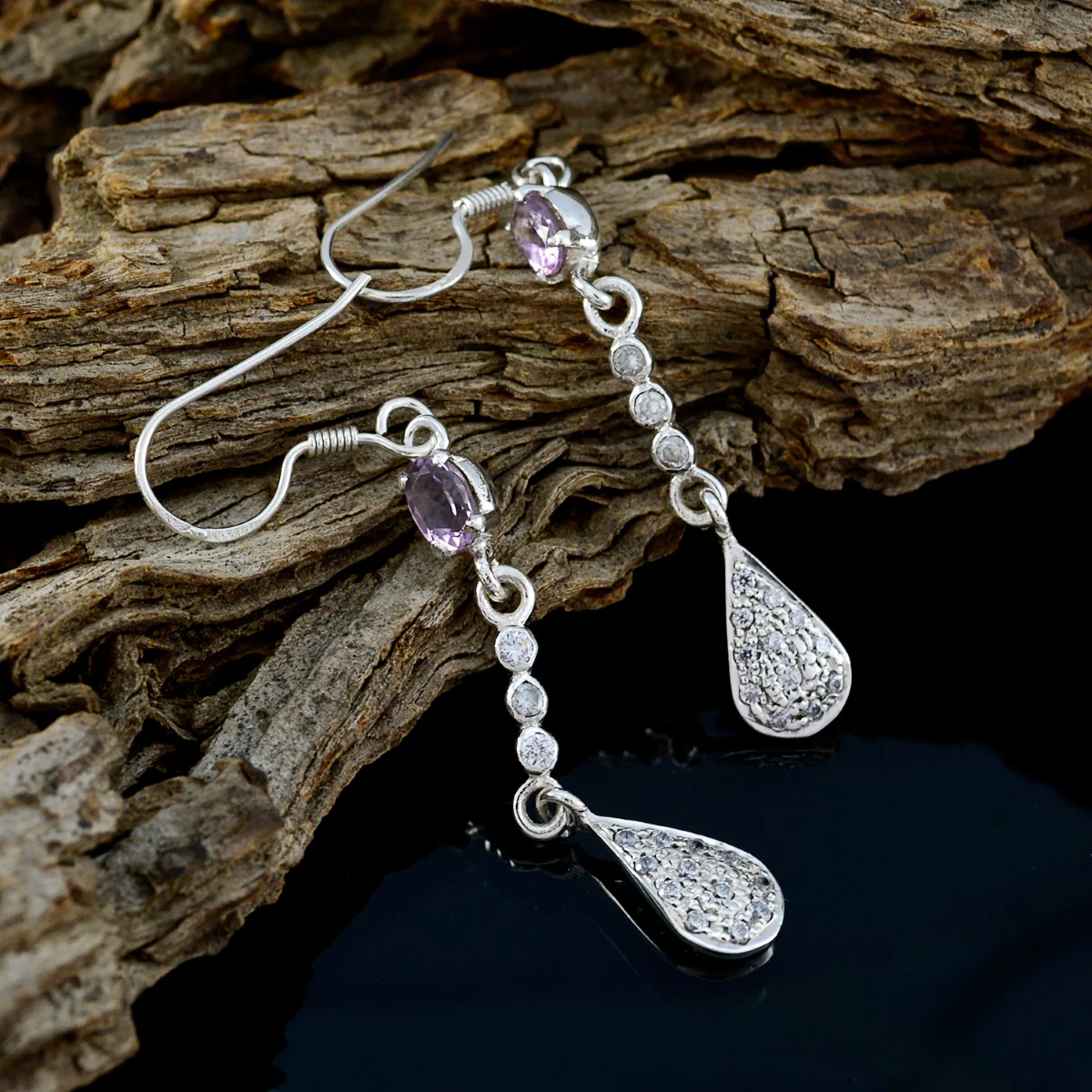 Amethyst Australian Bianca multiple Dangle Purple 925 Silver Earring - Image 3