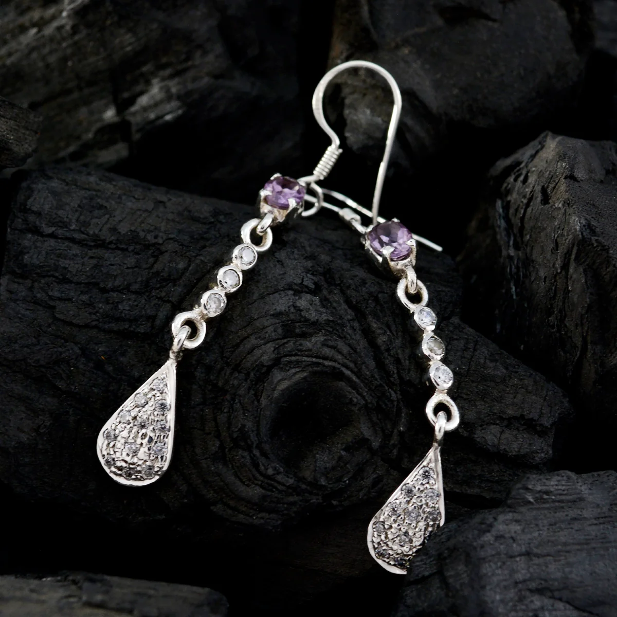 Amethyst Australian Bianca multiple Dangle Purple 925 Silver Earring - Image 4