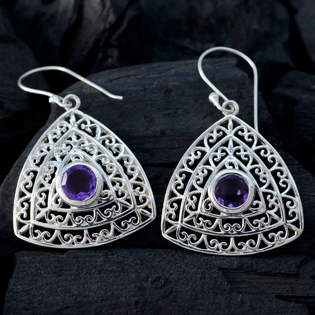 Amethyst Australian Ivy Solitaire Dangle Purple 925 Sterling Silver Earring - Image 2
