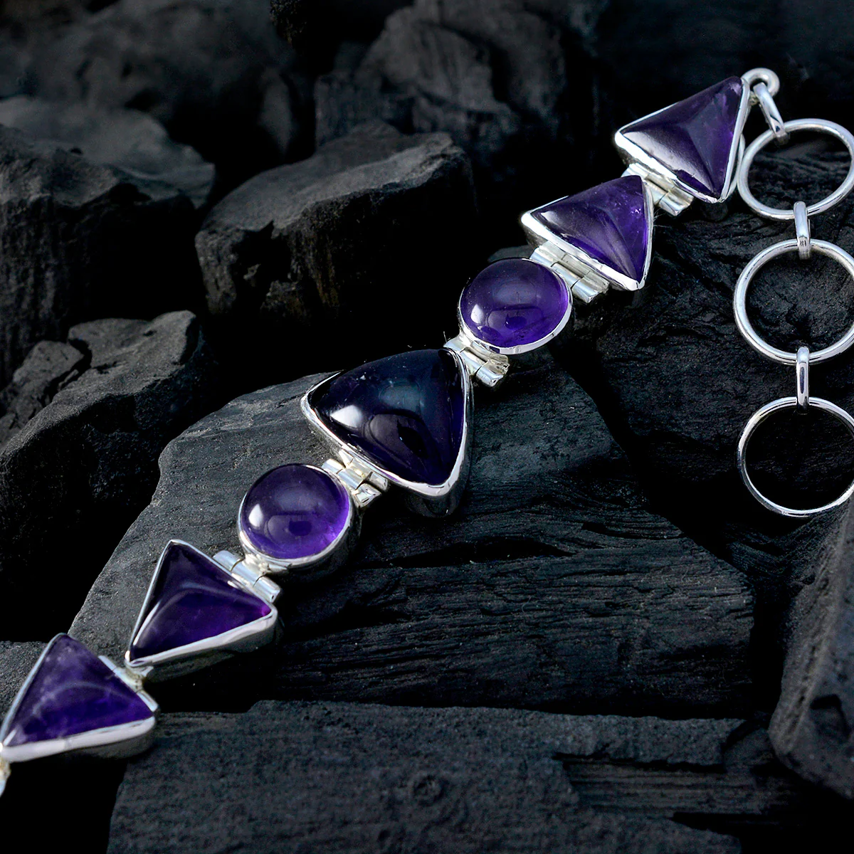 Amethyst Beginning of Hanukkah Mid-weight Purple 925 Silver Links Bracelet - Image 2