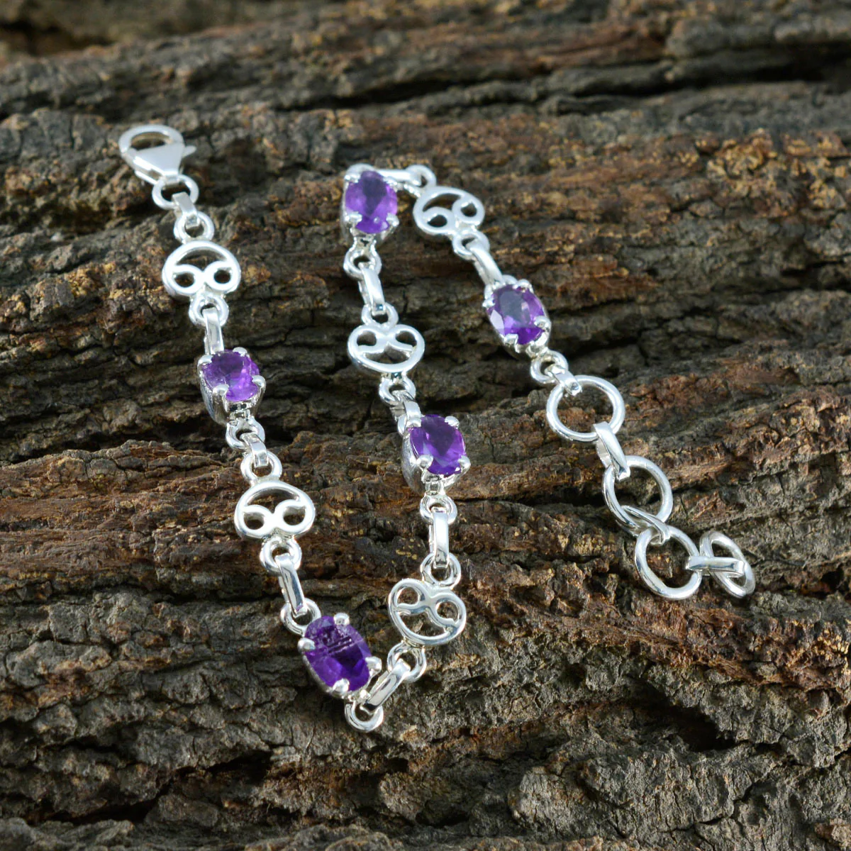 Amethyst Berlin Fashion Week Slim Purple 925 Silver Links Bracelet - Image 4