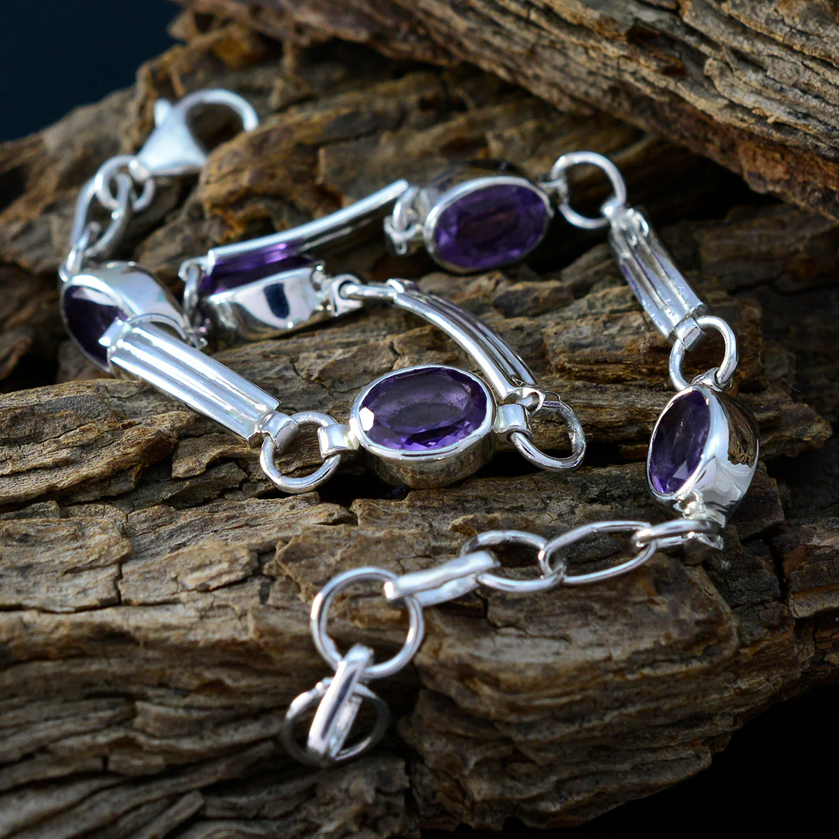Amethyst Biscuit Day Featherlight Purple Silver Links Bracelet - Image 3
