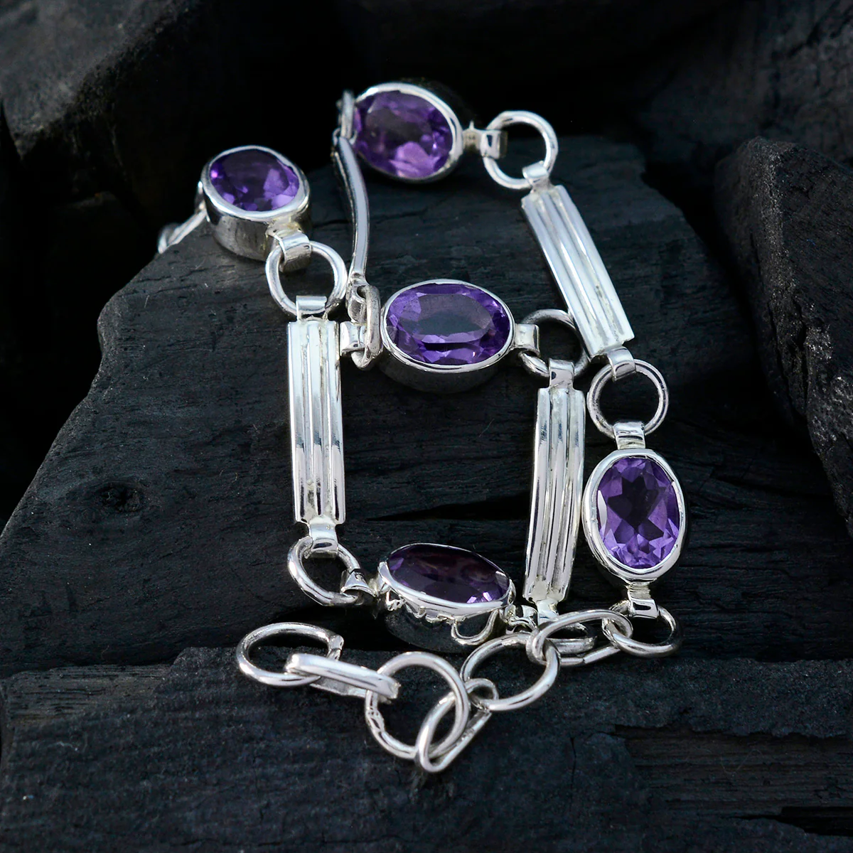 Amethyst Biscuit Day Featherlight Purple Silver Links Bracelet - Image 4