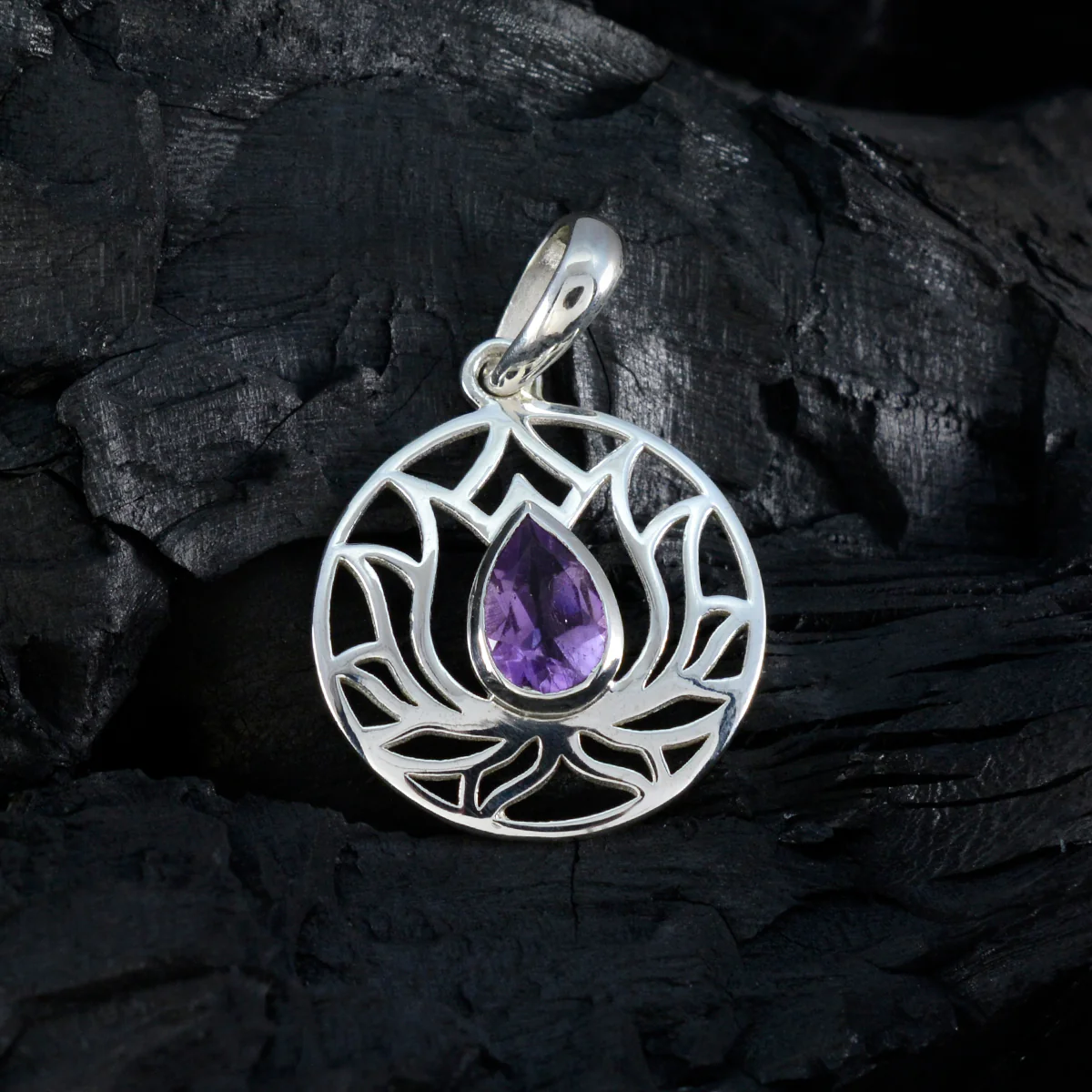 Amethyst Dainty Italian Sterling Silver Solitaire Autumn Rope-Wire Purple Pendant Jewellery - Image 3