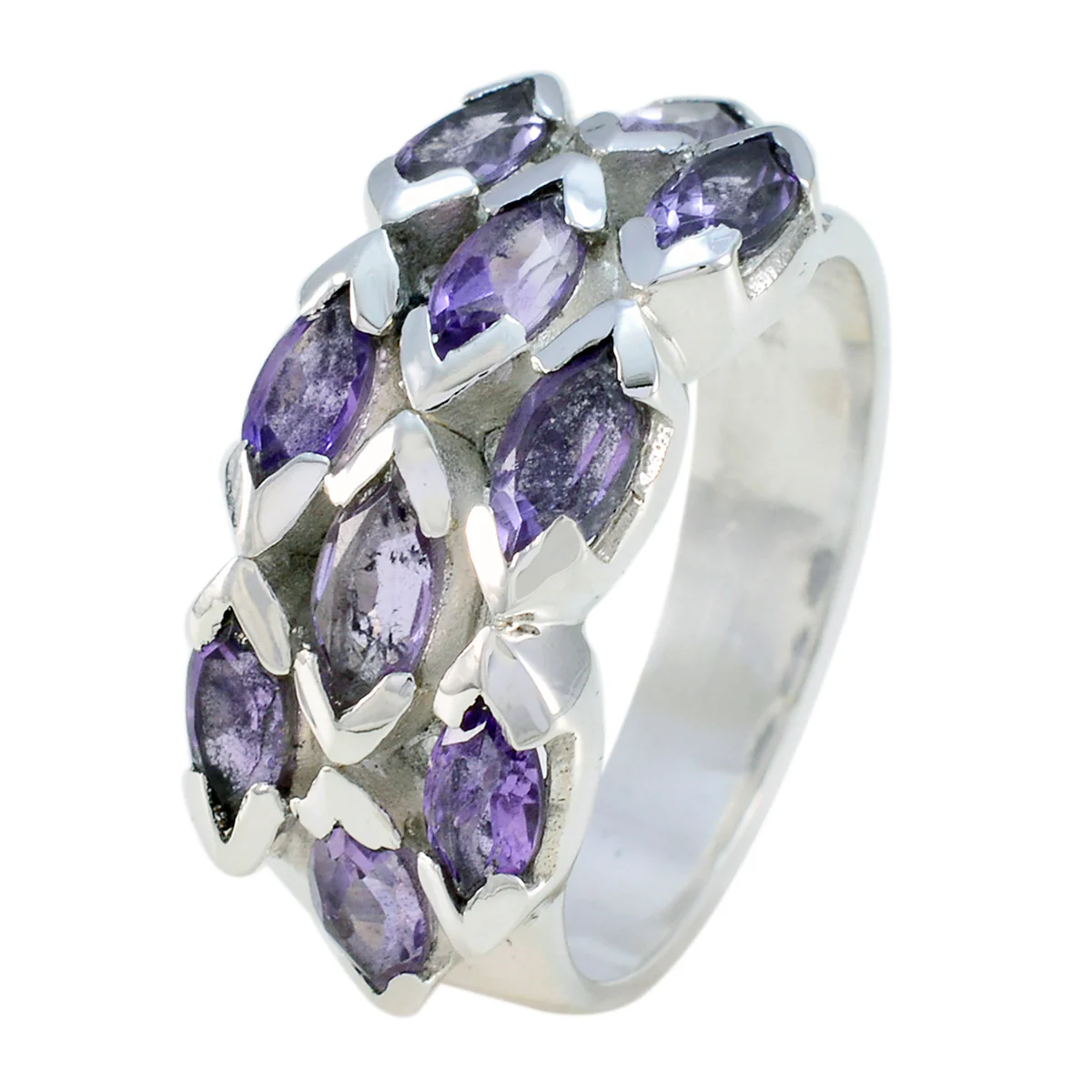 Amethyst deka Moroccan 925 Silver Purple Gems Eye-catching Trendy Ring Jewellery - Image 2