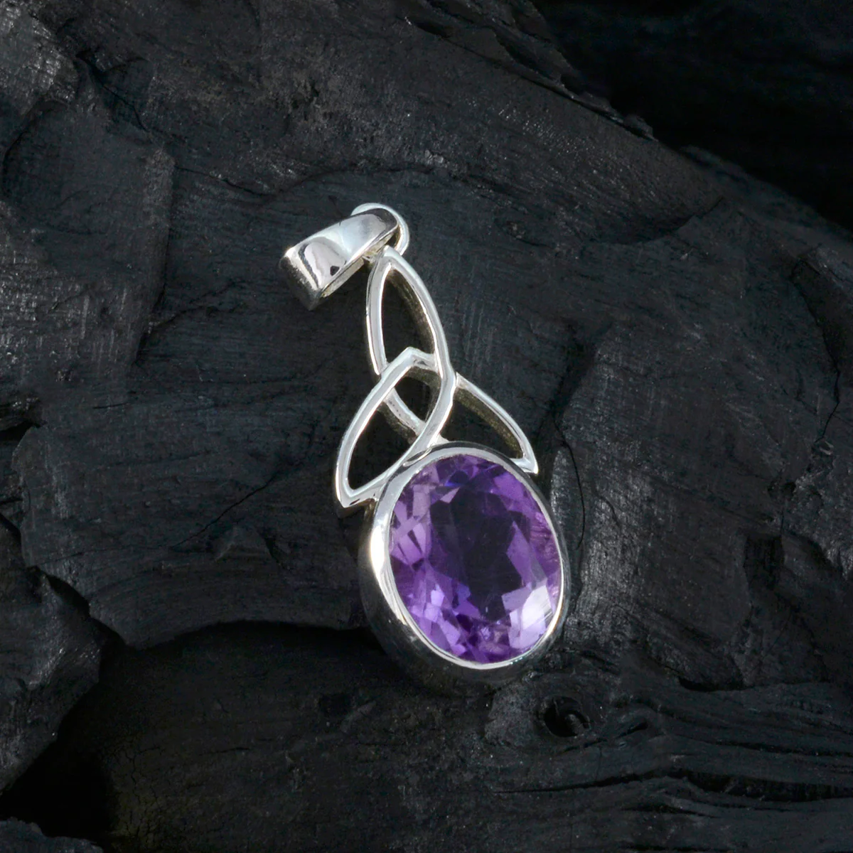 Amethyst Delicate Italian Sterling Silver Solitaire Rebeca Claddagh Purple Pendant Jewellery - Image 3