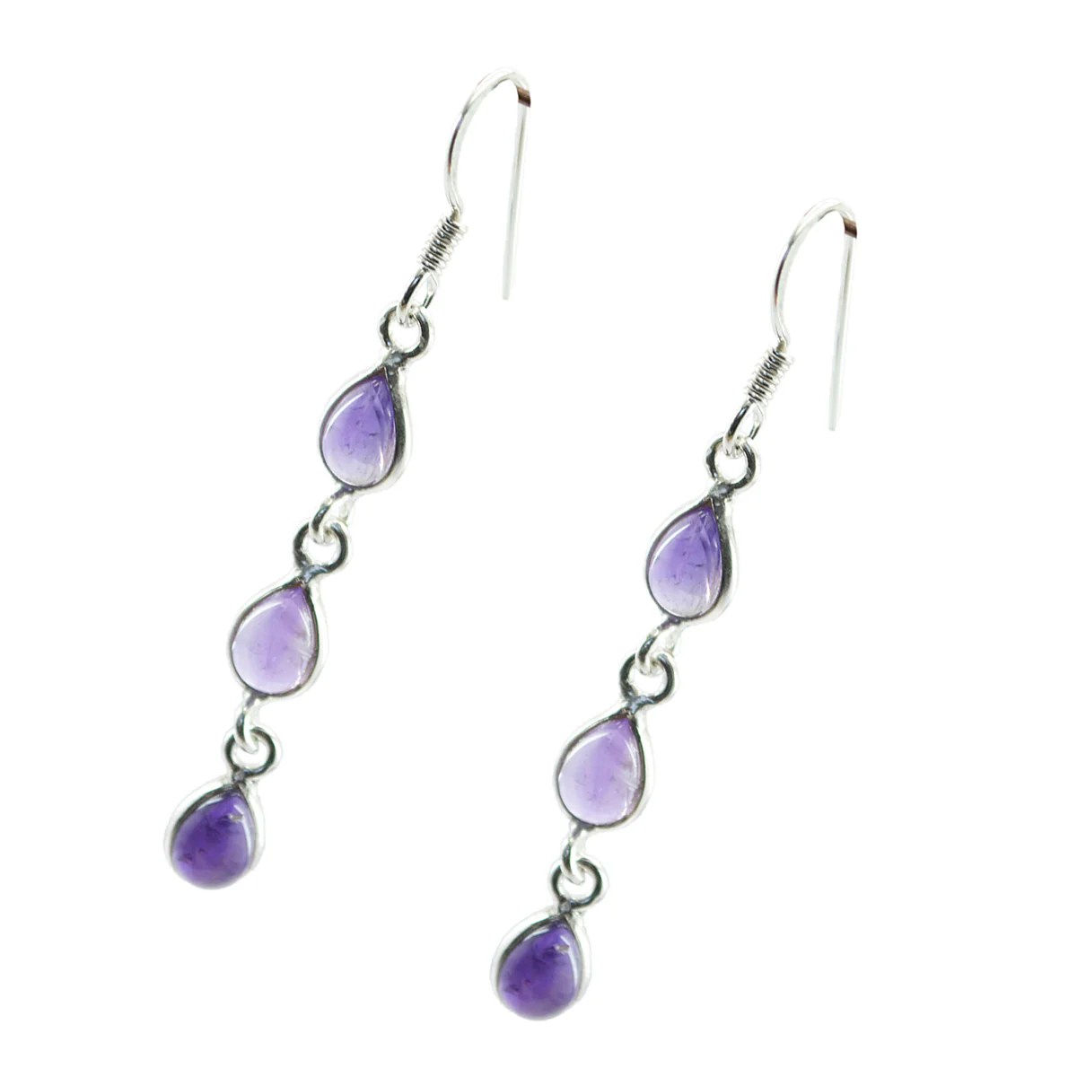Amethyst Egyptian Hina multiple Dangle Purple Sterling Silver Earring - Image 2