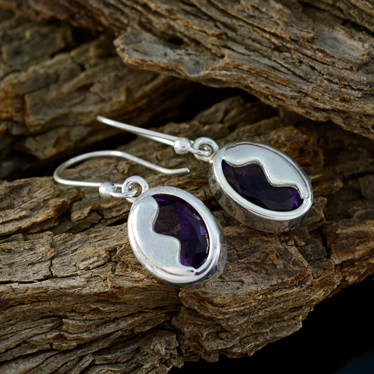 Amethyst Egyptian Lea Solitaire Dangle Purple 925 Sterling Silver Earring - Image 3