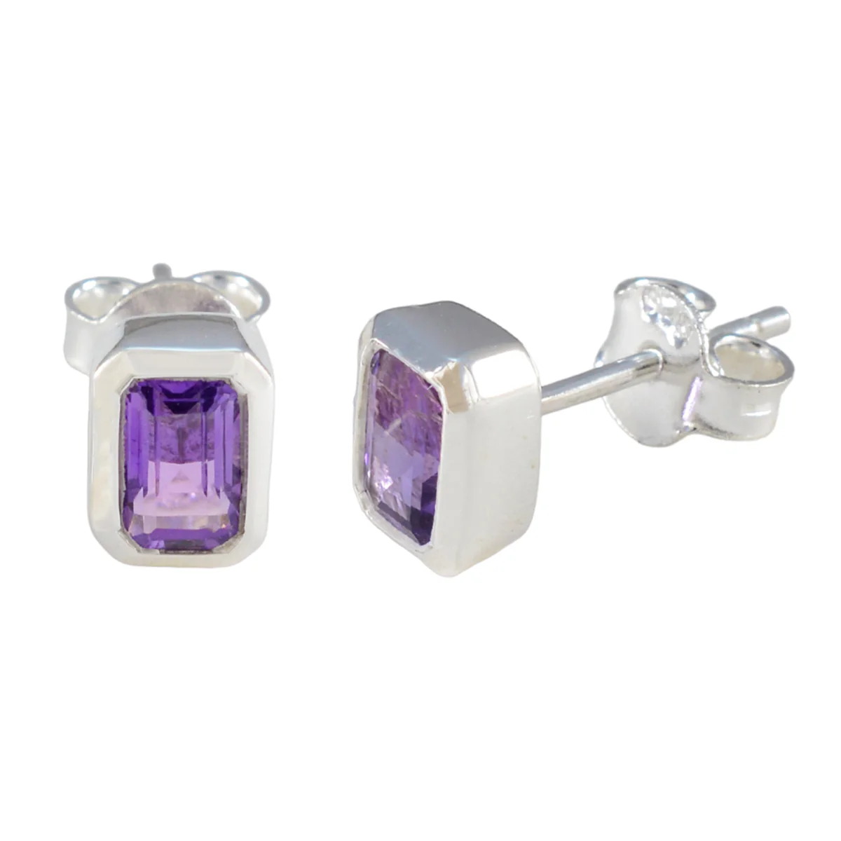 Amethyst Egyptian Lorena Solitaire Stud Purple 925 Silver Earring - Image 2