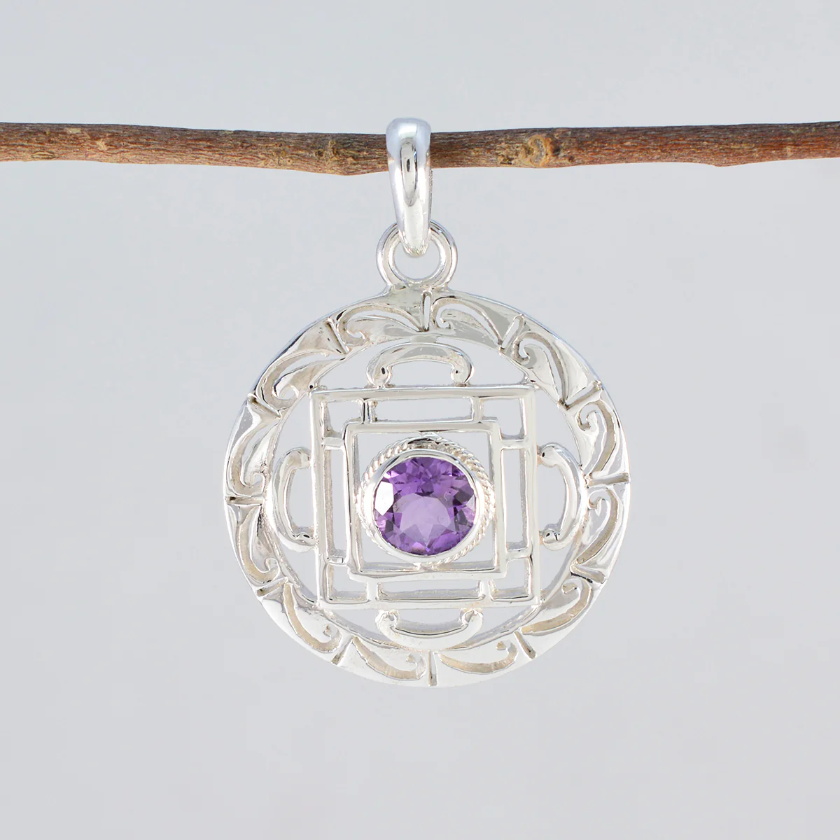 Amethyst Essential Spanish Silver Solitaire Isadora Geometric Purple Pendant Jewelry - Image 2