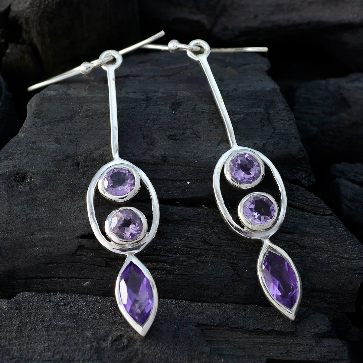 Amethyst French Ella multiple Dangle Purple 92.5 Silver Earring - Image 2