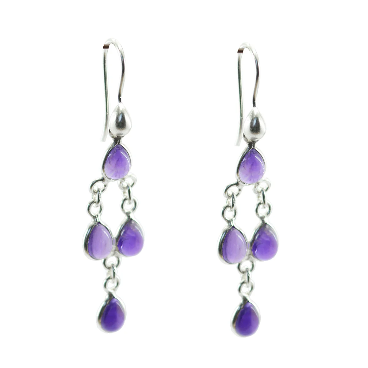 Amethyst French Emi multiple Dangle Purple 925 Sterling Silver Earring