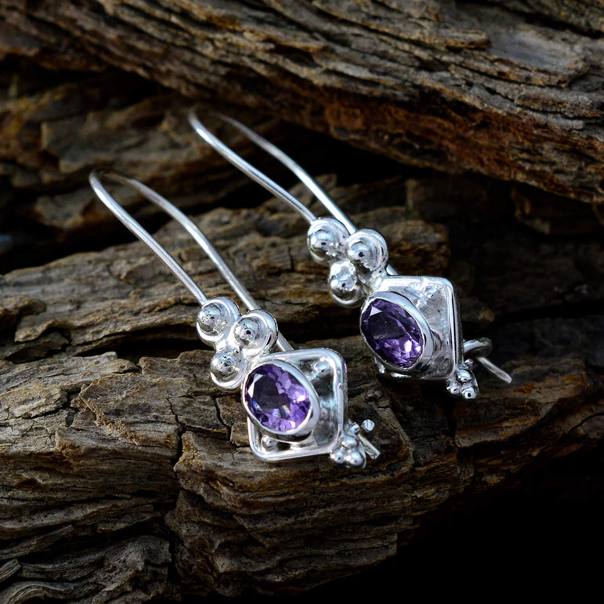 Amethyst French Eva multiple Dangle Purple Sterling Silver Earring - Image 3