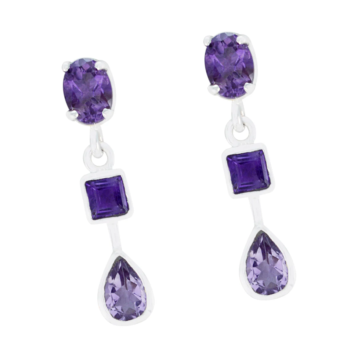 Amethyst French Leah multiple Stud Purple 92.5 Silver Earring - Image 3