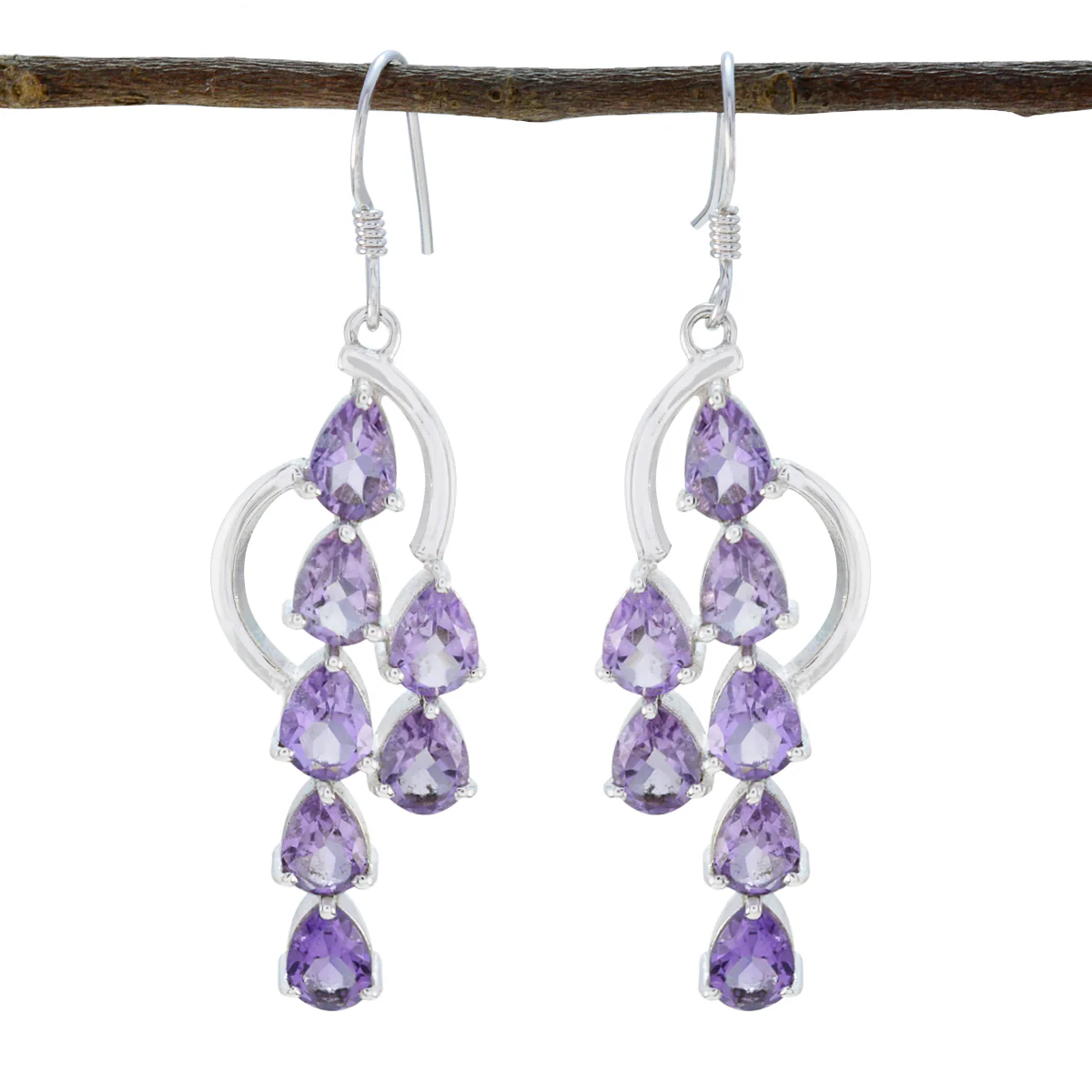 Amethyst German Alina multiple Dangle Purple Silver Earring