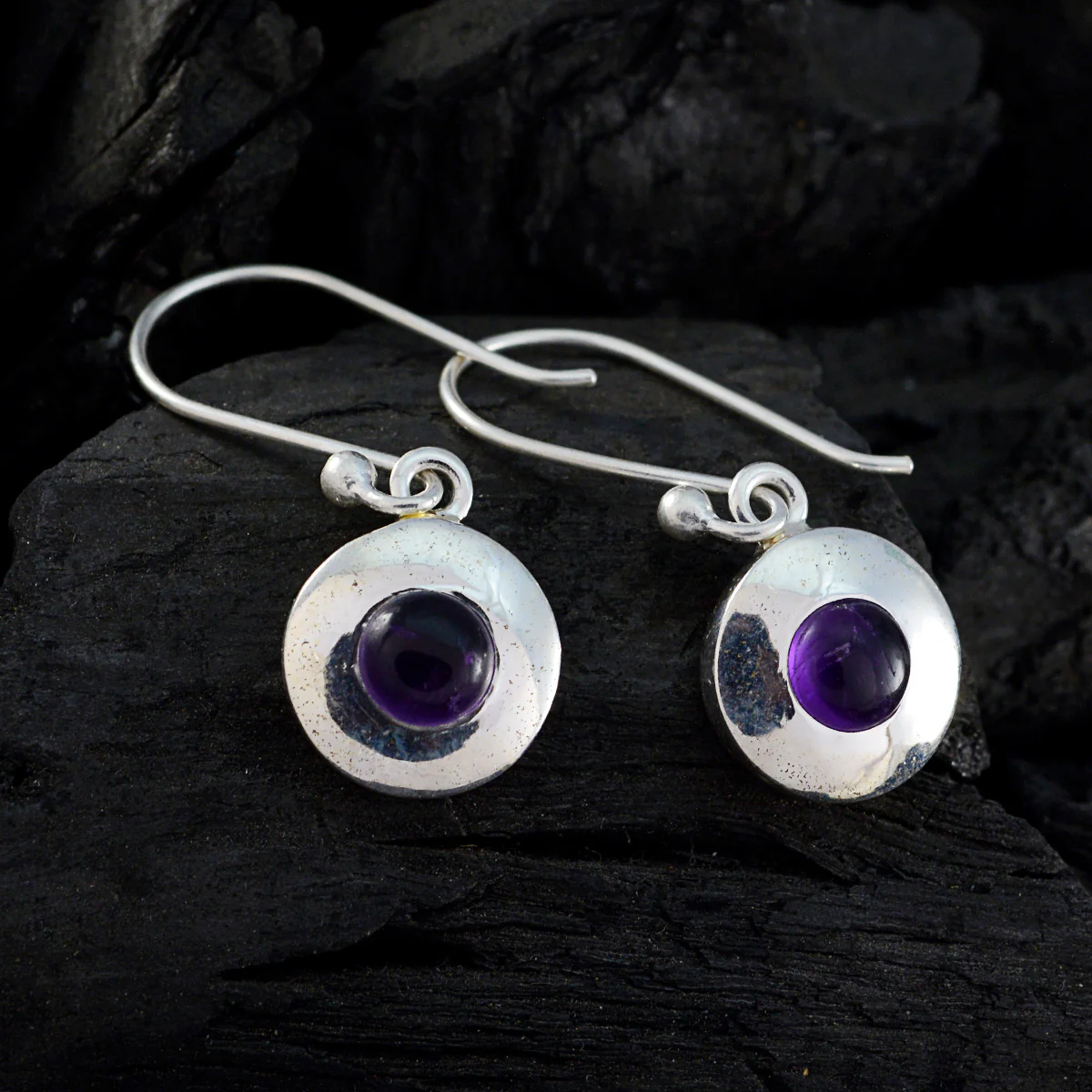 Amethyst German Antonia Solitaire Dangle Purple Silver Earring - Image 2