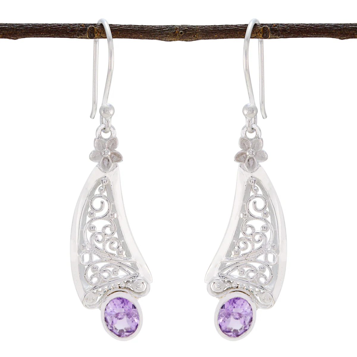 Amethyst German Katharina Solitaire Dangle Purple Sterling Silver Earring