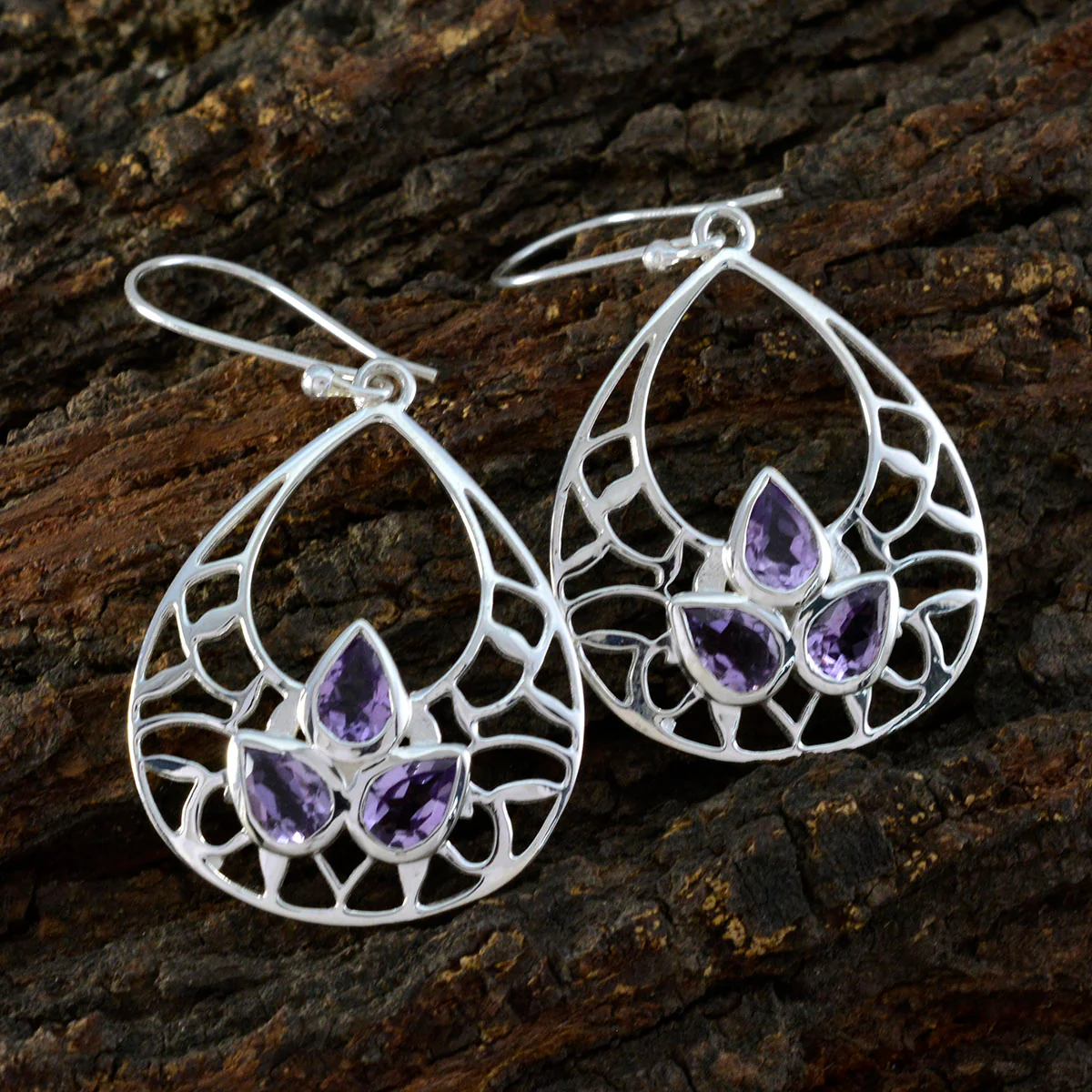Amethyst German Laura Trilogy Dangle Purple 92.5 Silver Earring - Image 3