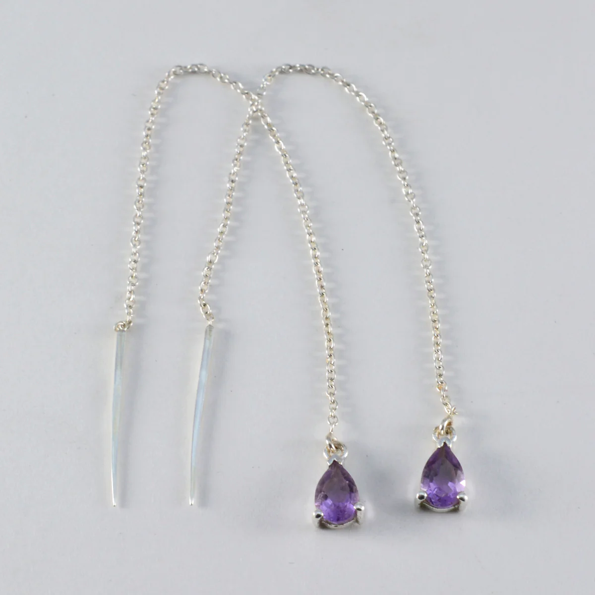 Amethyst German Natalie Solitaire Dangle Purple Silver Earring - Image 2