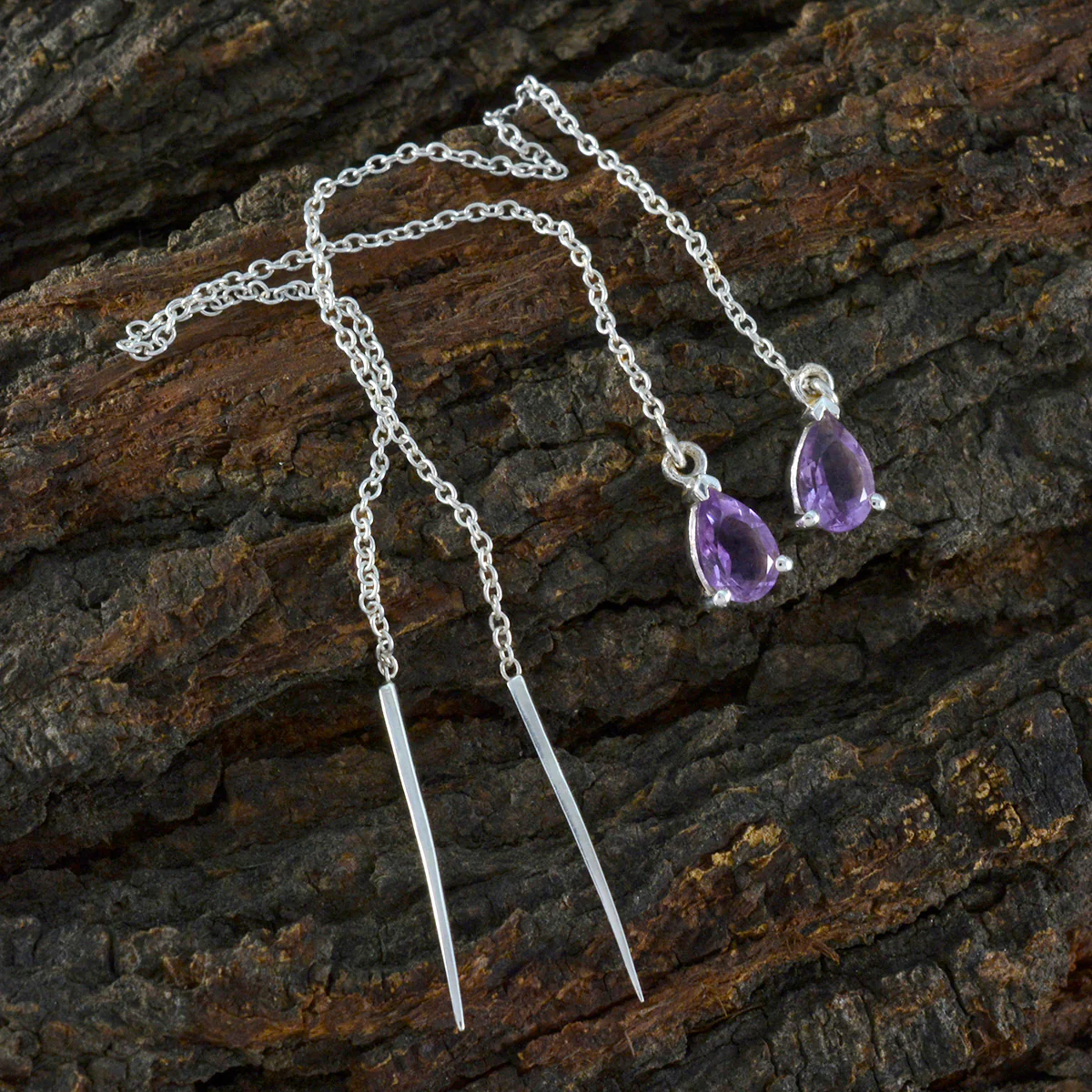 Amethyst German Natalie Solitaire Dangle Purple Silver Earring - Image 3