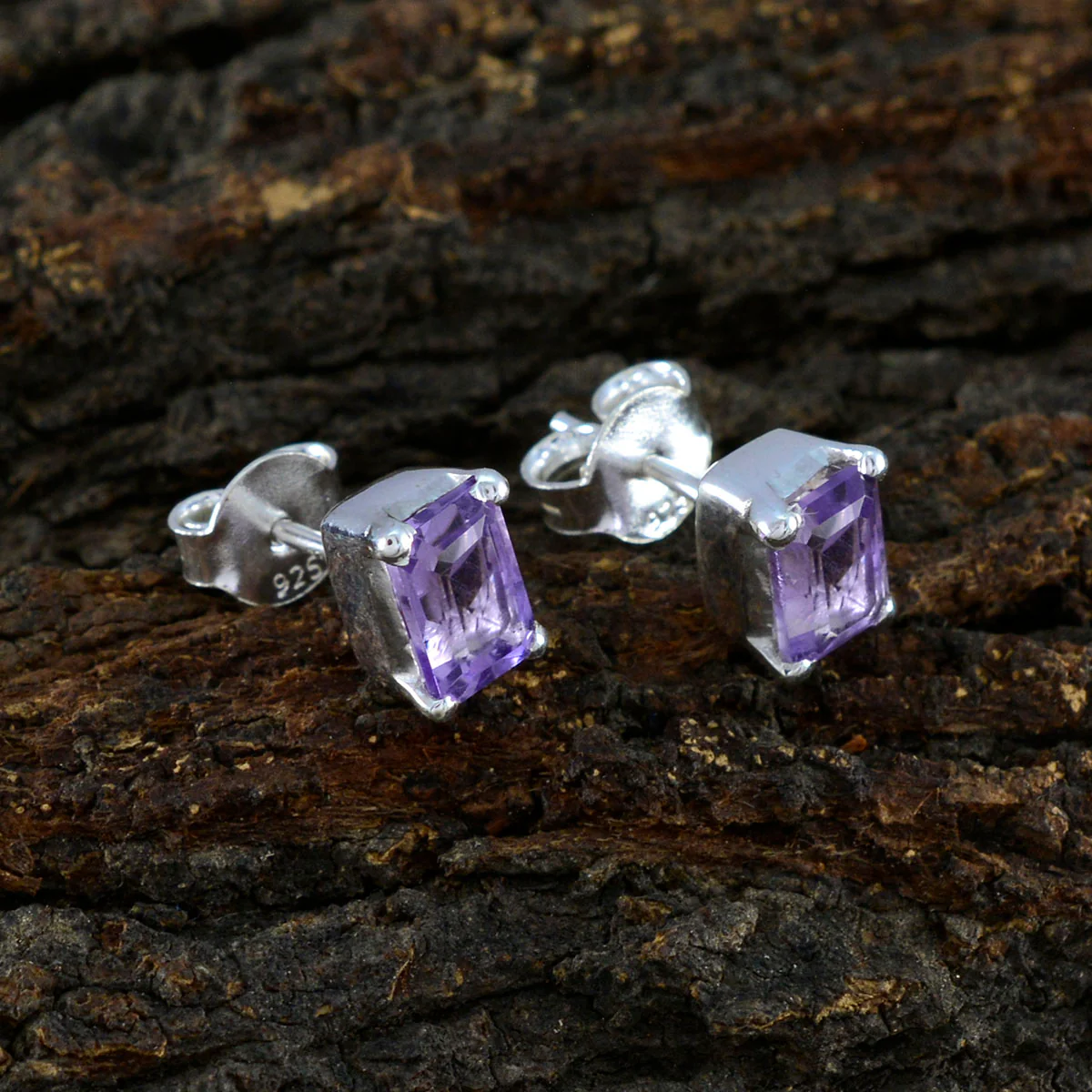 Amethyst German Tereza Solitaire Stud Purple 92.5 Silver Earring - Image 3