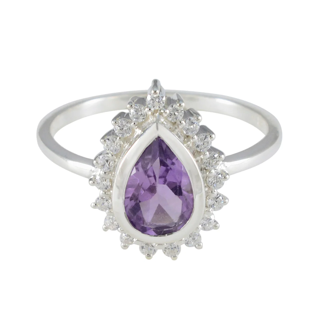 Amethyst Halo American 92.5 Silver Purple Gemstone Whisper-thin Glamorous Ring Jewellery