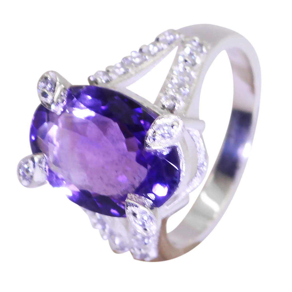 Amethyst Halo Egyptian 92.5 Silver Purple Gemstones Classic Artisan Ring Jewellery - Image 2