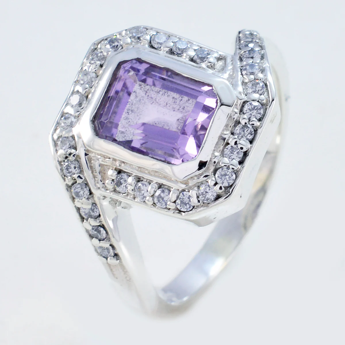 Amethyst Halo Egyptian 925 Sterling Silver Purple Gems Eye-catching Modern Ring Jewellery - Image 2