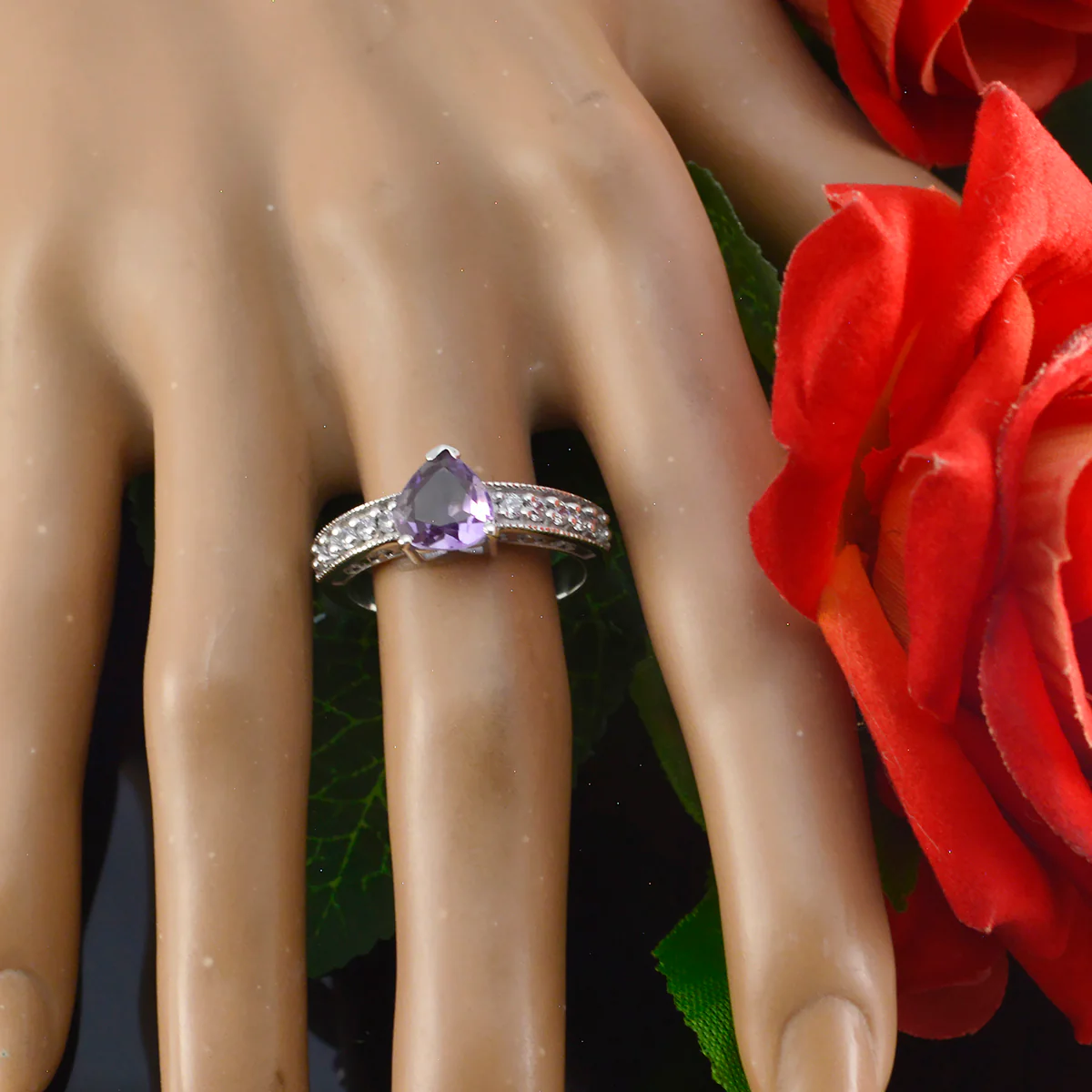 Amethyst Halo French 925 Silver Purple Gemstones Slim Fairytale Ring Jewellery - Image 5