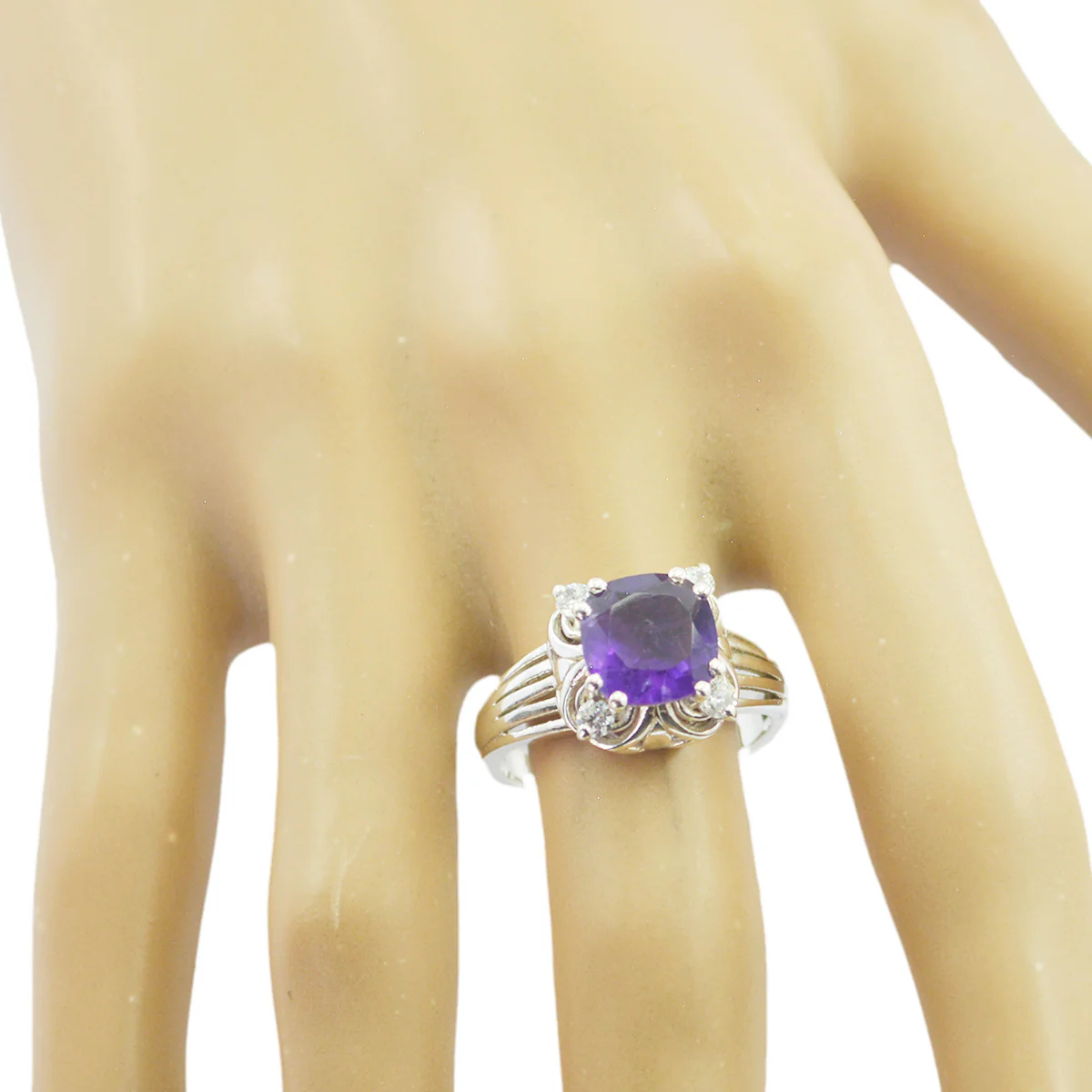 Amethyst Halo French Silver Purple Gemstones Minimal Love Ring Jewelry - Image 2