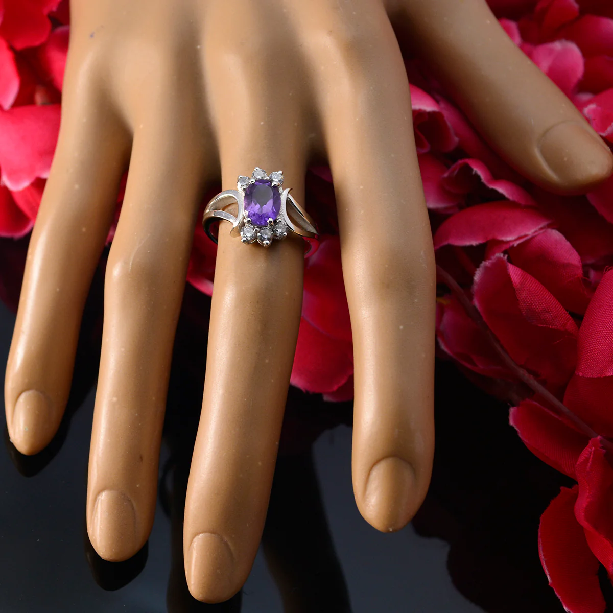 Amethyst Halo French Sterling Silver Purple Gemstone Featherlight Fairytale Ring Jewellery - Image 3