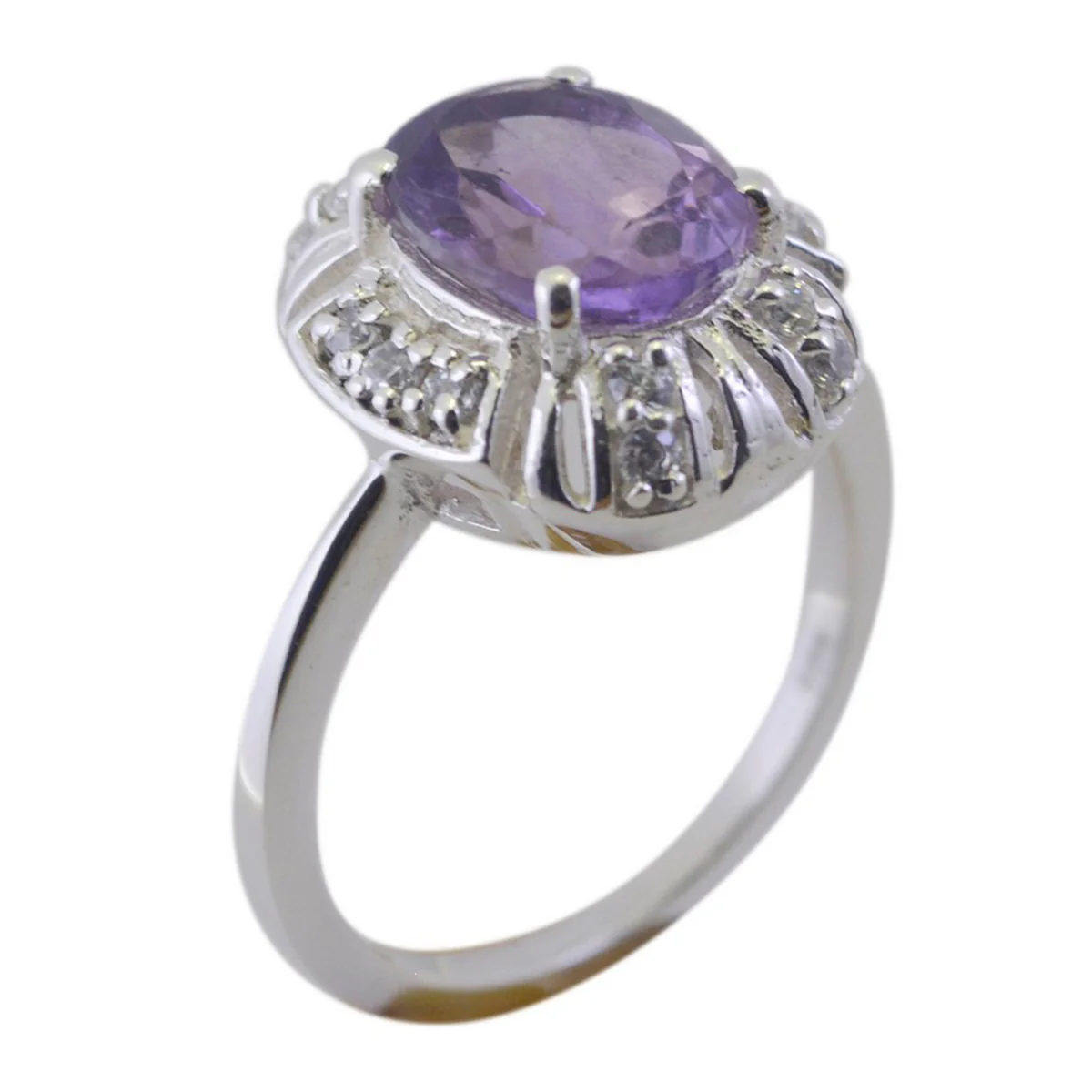 Amethyst Halo French Sterling Silver Purple Gemstone Slim Artisan Ring Jewelry - Image 2