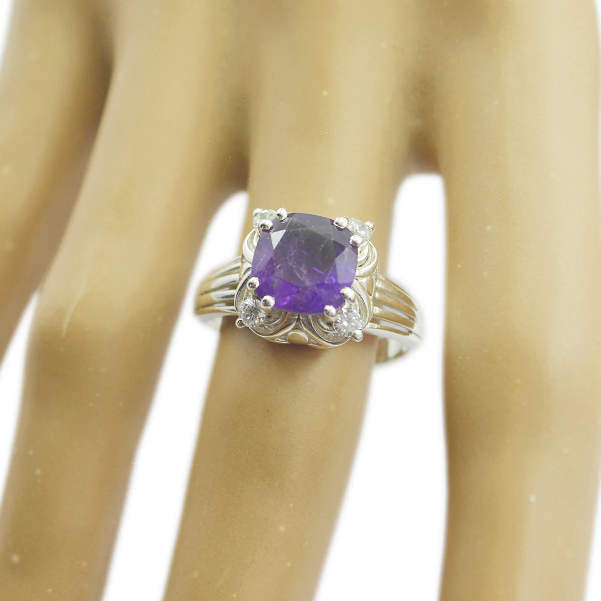 Amethyst Halo German Sterling Silver Purple Gems Classic Fairytale Ring Jewellery - Image 2