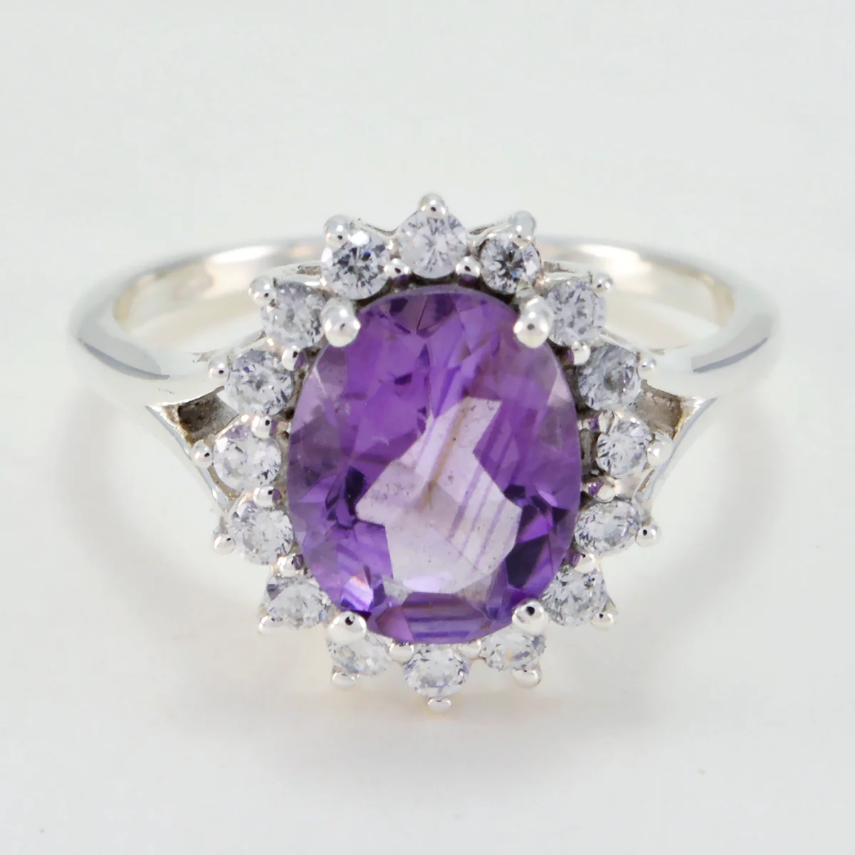 Amethyst Halo Indian 92.5 Silver Purple Gems Featherlight Abstract Ring Jewellery - Image 3