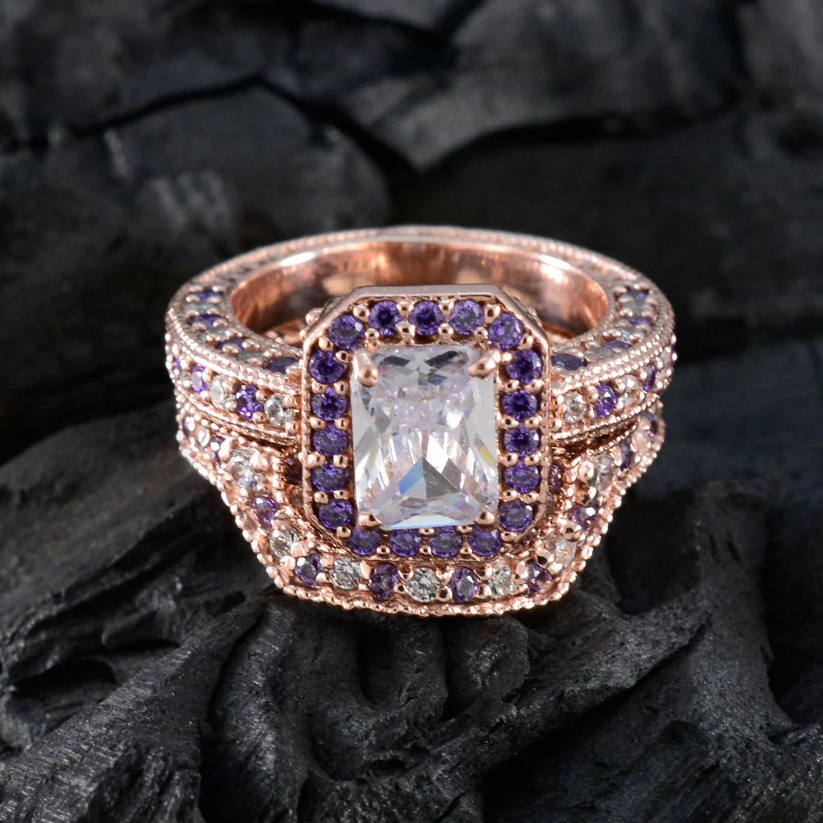 Amethyst Halo Indian 925 Silver Purple Gems Versatile Romantic Ring Jewelry - Image 4