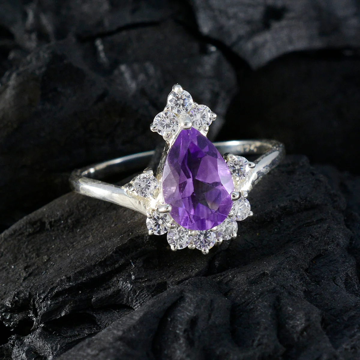 Amethyst Halo Japanese 925 Sterling Silver Purple Gemstone Dainty Fairytale Ring Jewellery - Image 4