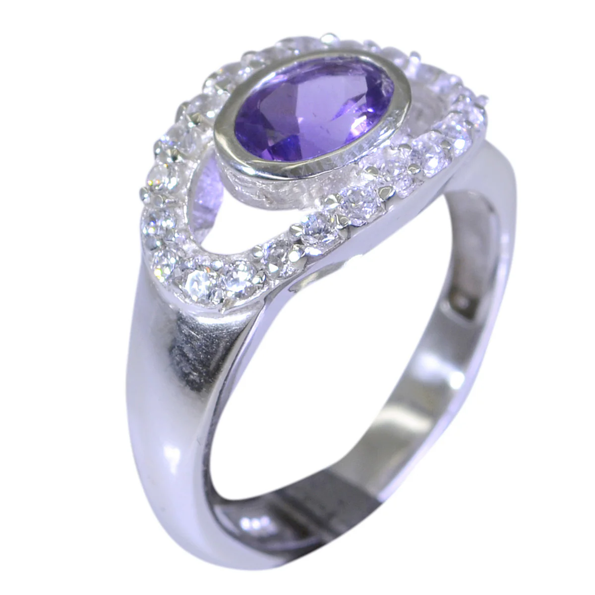 Amethyst Halo Korean 925 Sterling Silver Purple Gemstone Whisper-thin Feminine Ring Jewellery