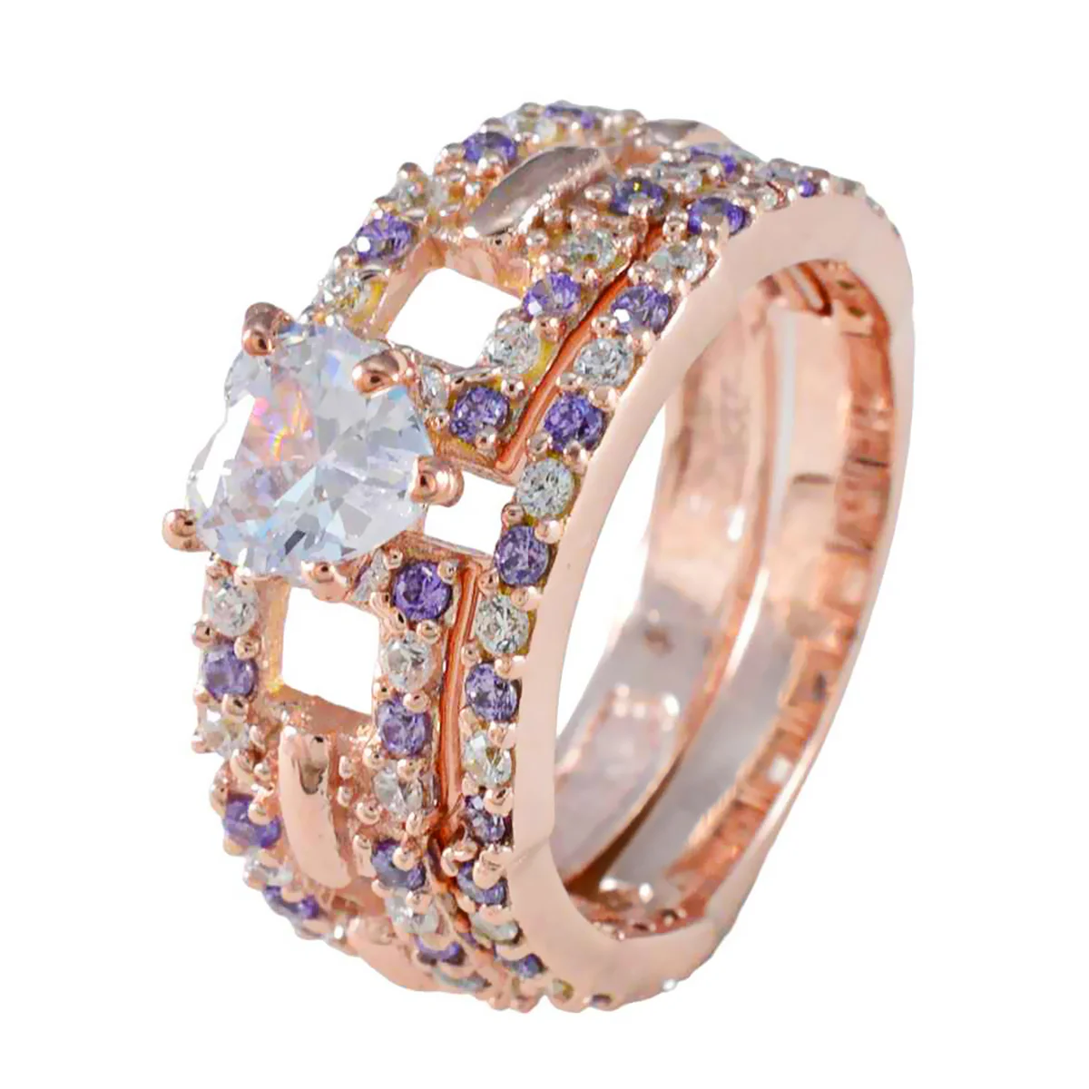 Amethyst Halo Korean Sterling Silver Purple Gemstones Minimal Romantic Ring Jewelry - Image 2