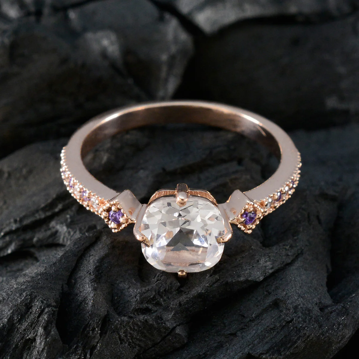 Amethyst Halo Latin American 925 Silver Purple Gemstones Delicate Graceful Ring Jewellery - Image 4